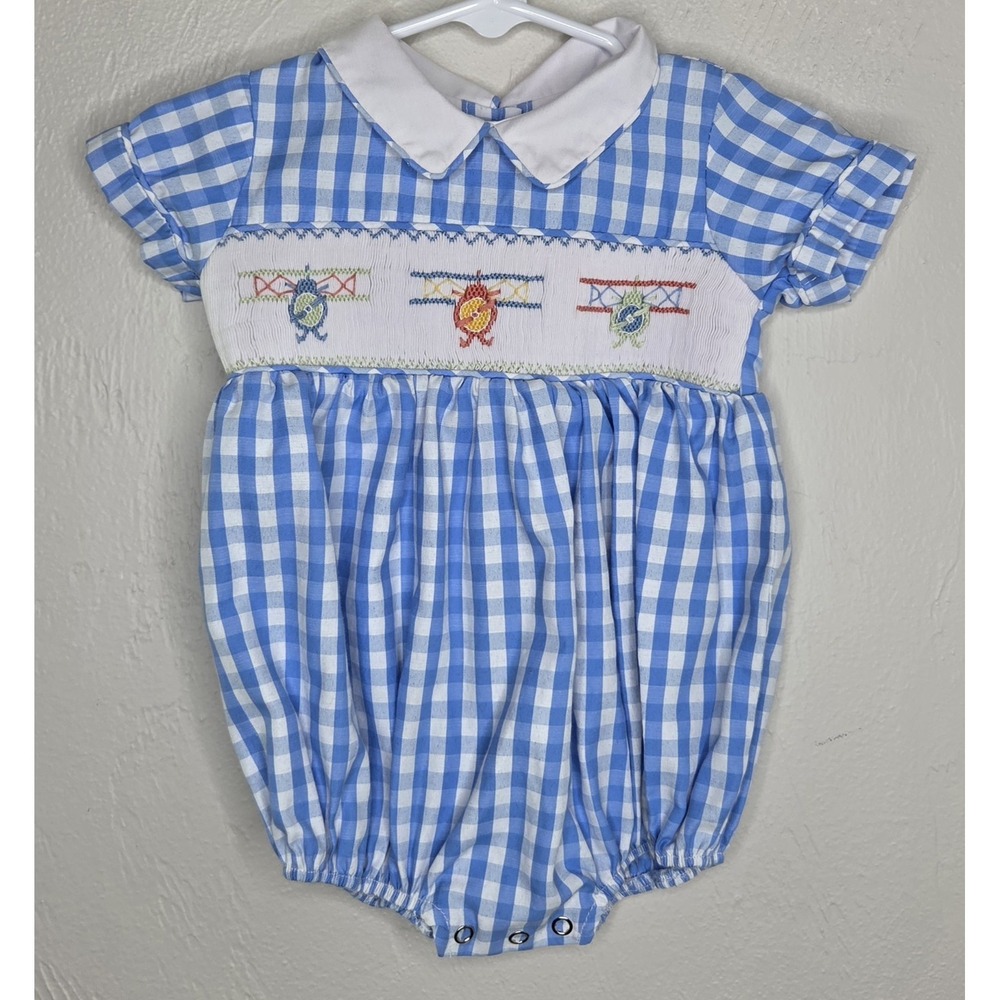 Boys Ruth And Ralph Smocked Airplane Romper Bubble Bodysuit Size 6 Months Blue